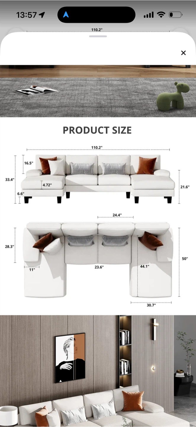 Cream Sectional Sofa with Chaise - photo 3