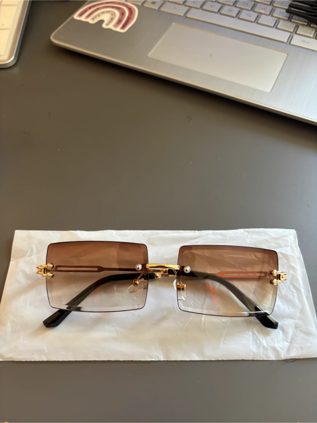 Rimless Gradient Brown Sunglasses