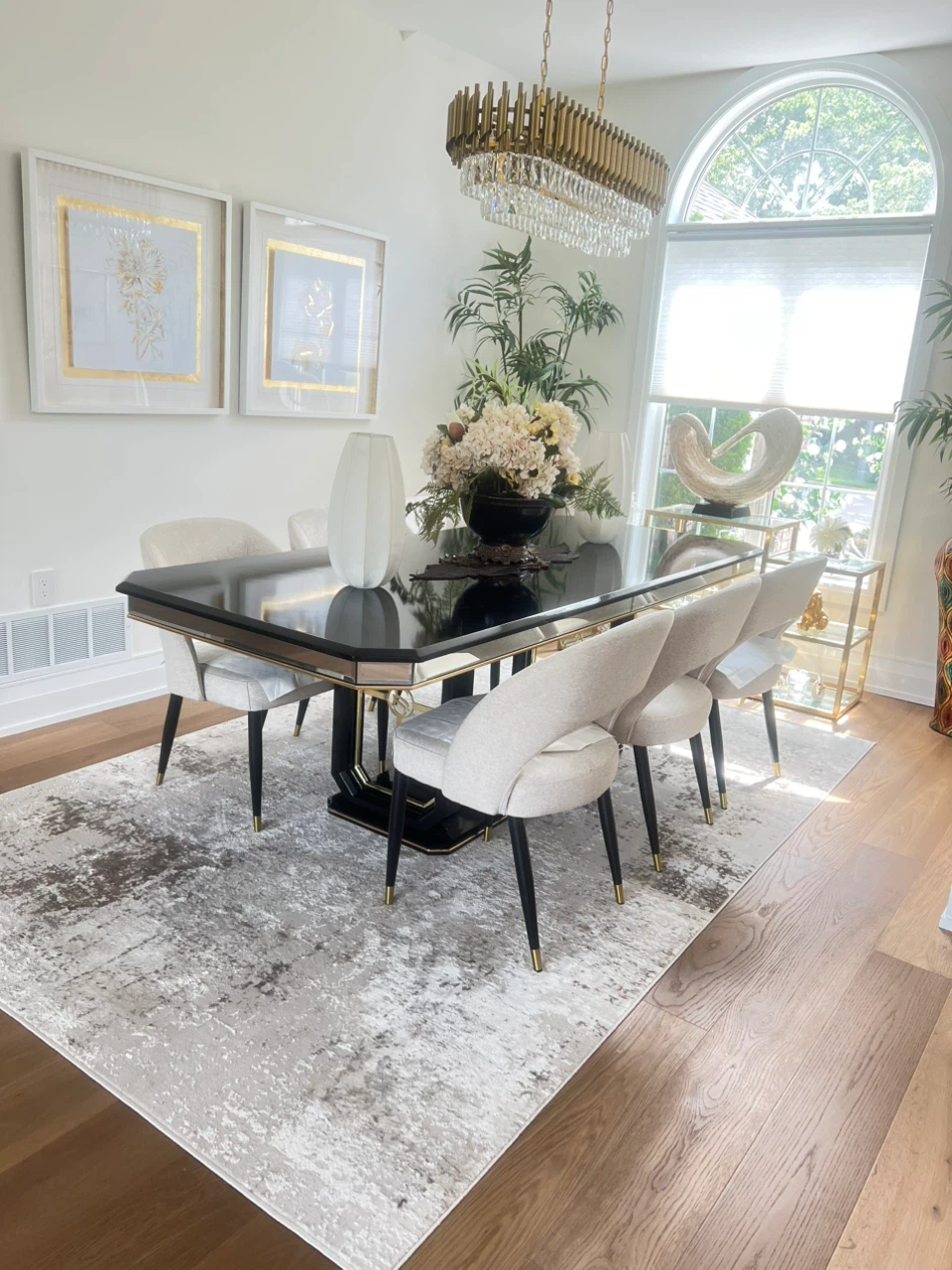 Dining Room Set - Table, Chairs, Rug & Chandelier