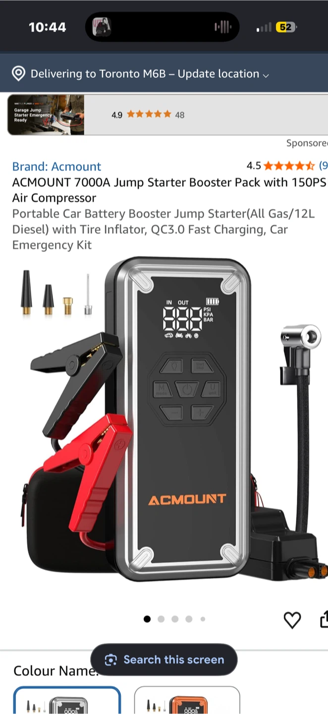 Acmount 7000A Jump Starter Booster Pack with Air Compressor