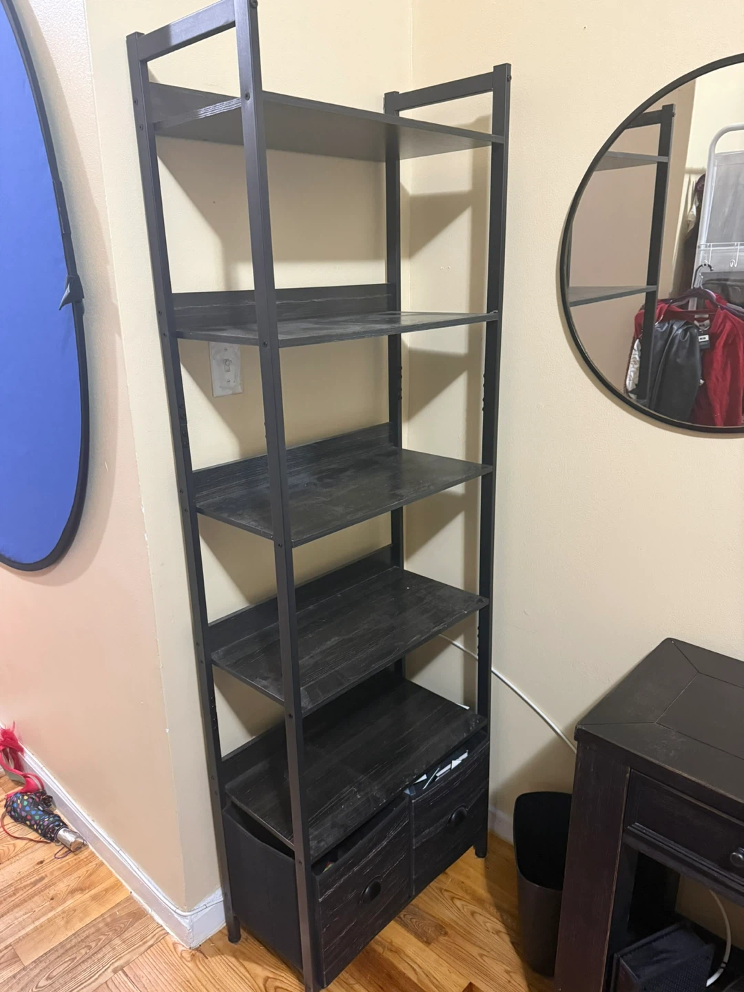 Black Leaning Bookshelf with Storage Drawers