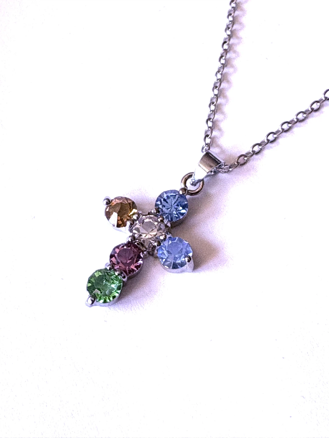 Cross Pendant Necklace with Colorful Rhinestones