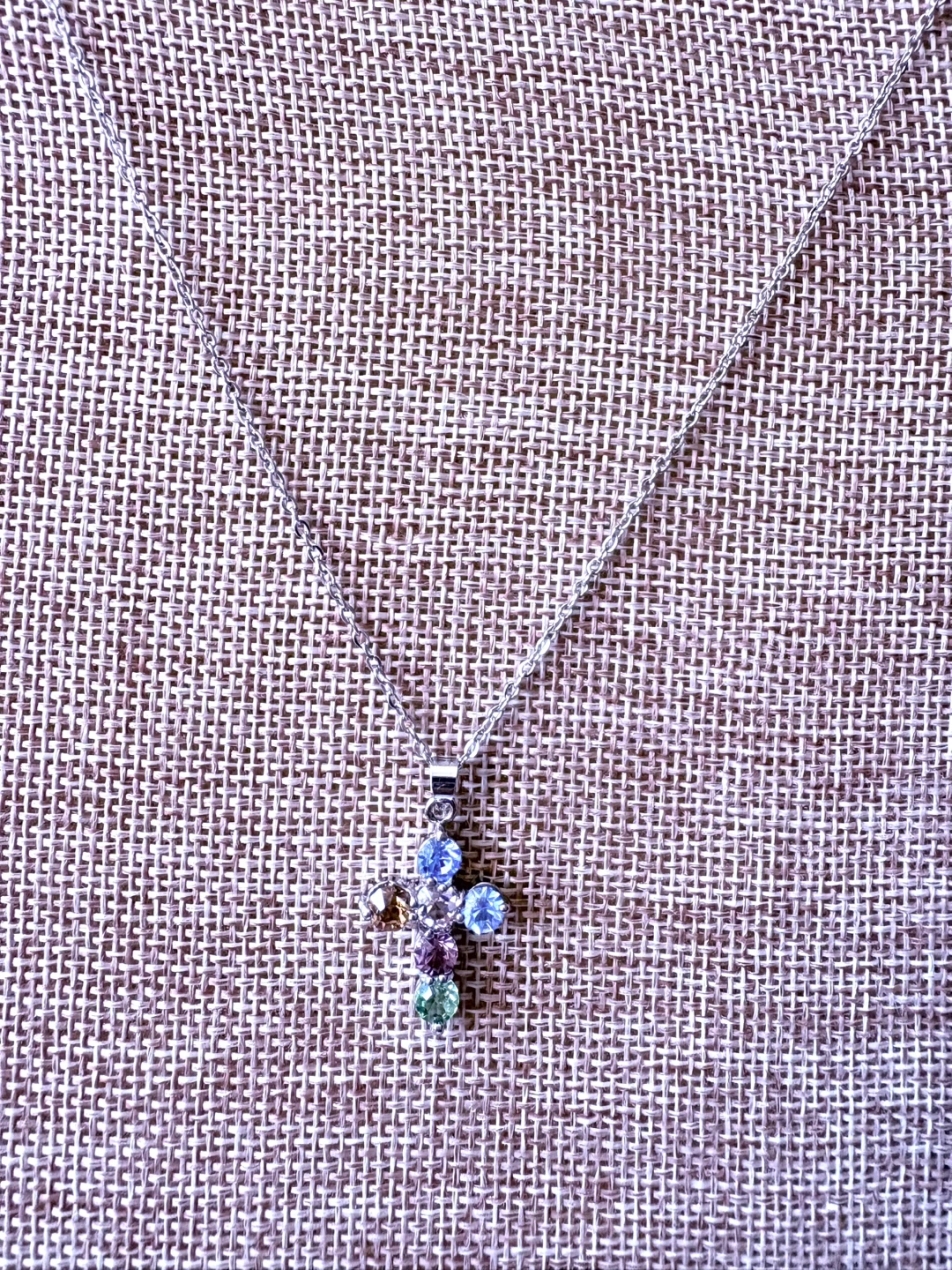 Cross Pendant Necklace with Colorful Rhinestones - photo 2