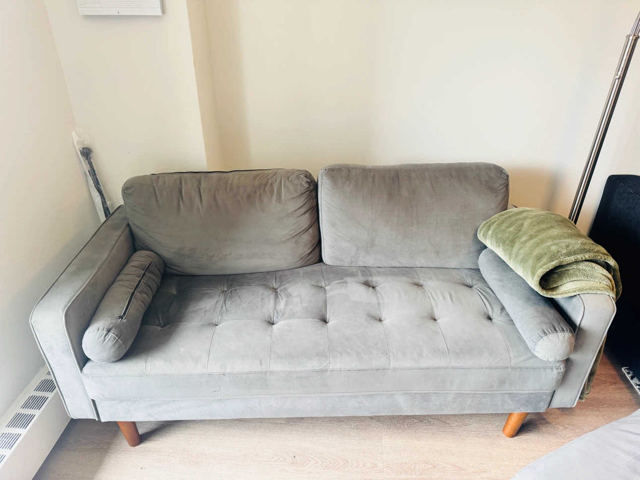 Grey Velvet Loveseat Sofa