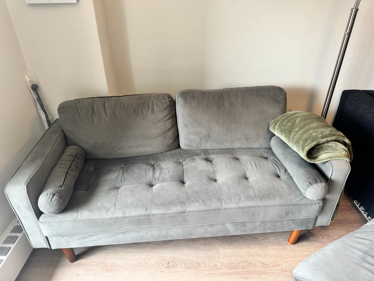 Grey Velvet Loveseat Sofa - photo 2