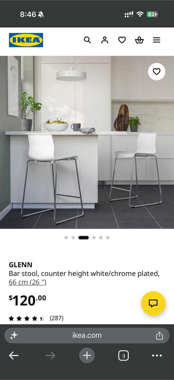 4x IKEA GLENN Bar Stools - White/Chrome