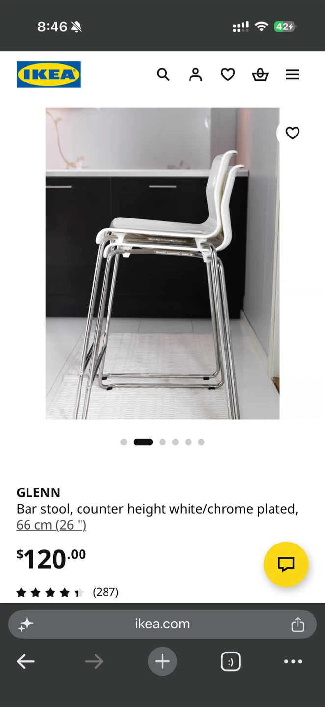 4x IKEA GLENN Bar Stools - White/Chrome - photo 2
