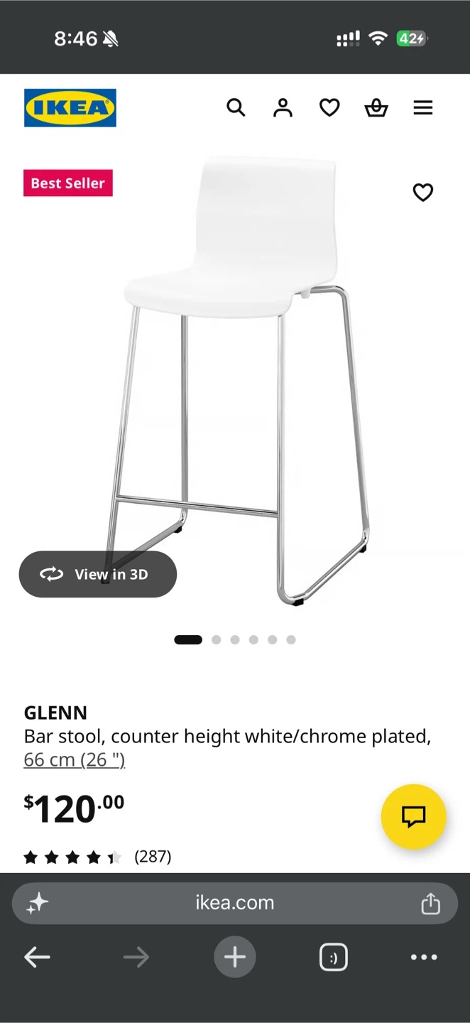 4x IKEA GLENN Bar Stools - White/Chrome - photo 3