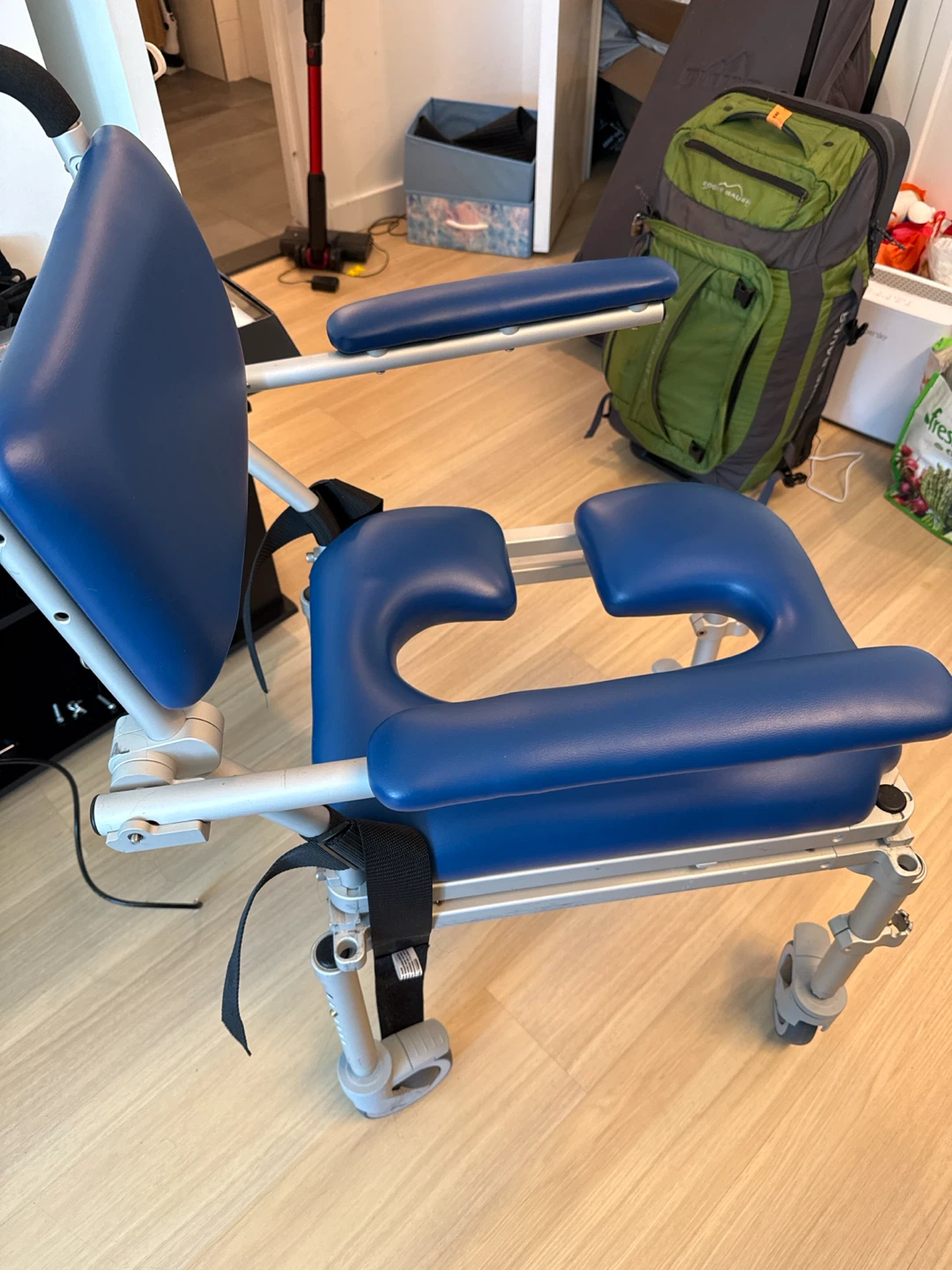 Blue Shower Wheelchair with Padded Arms - photo 2