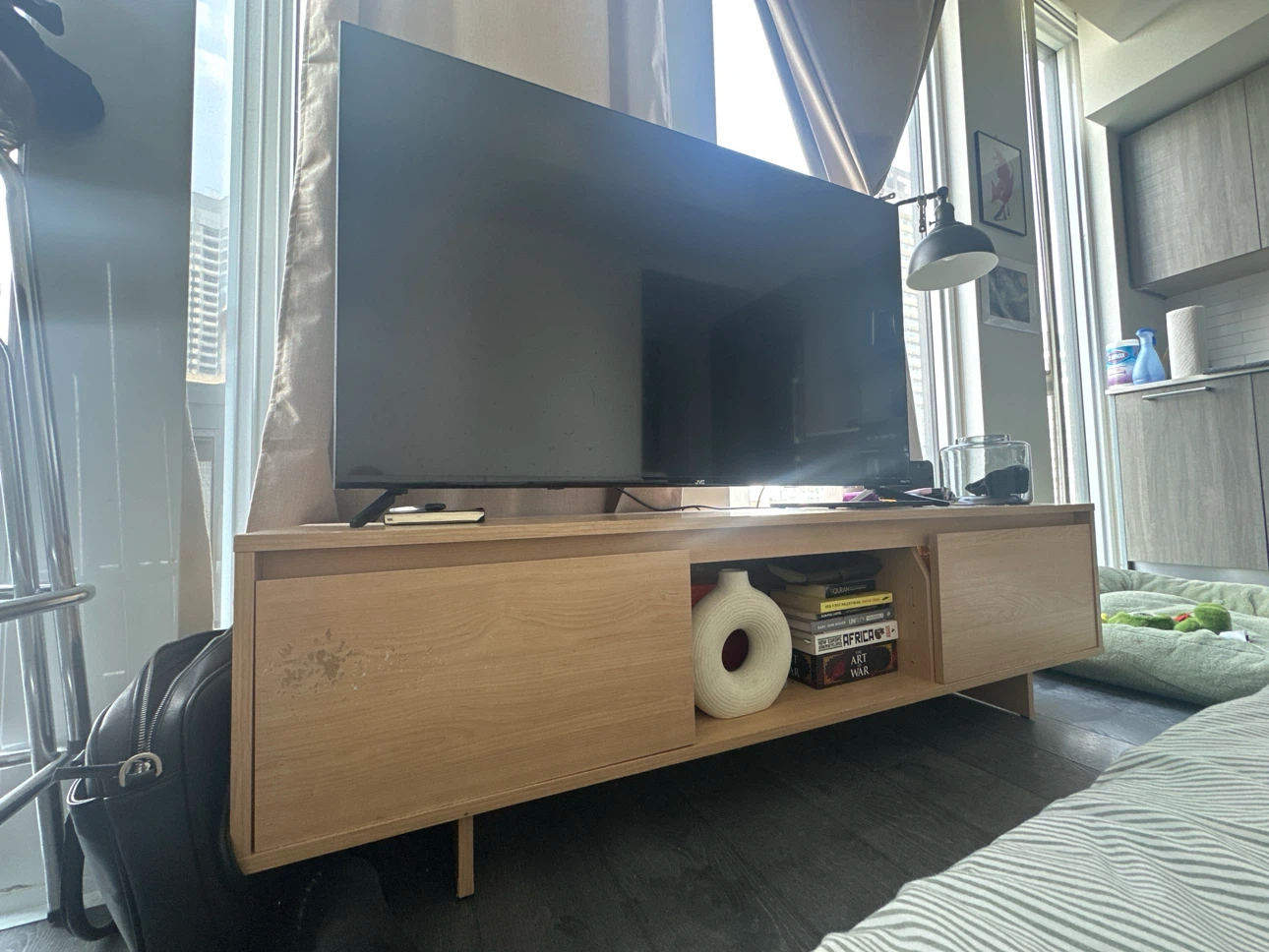 Light Oak Media Console Table with Storage