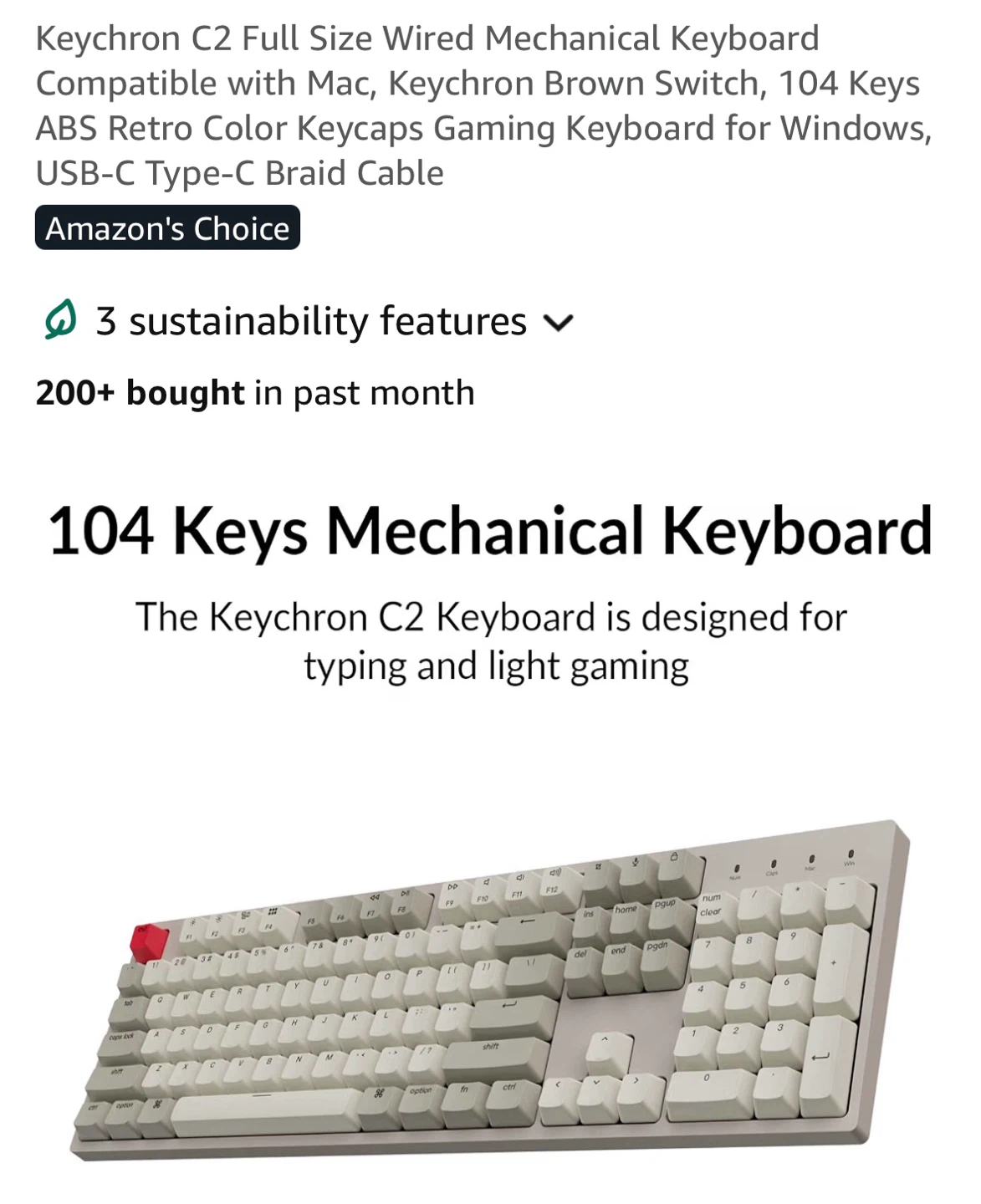 Keychron C2 Full Size Wired Mechanical Keyboard