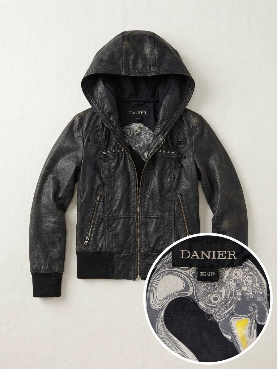 Danier Black Leather Hooded Jacket