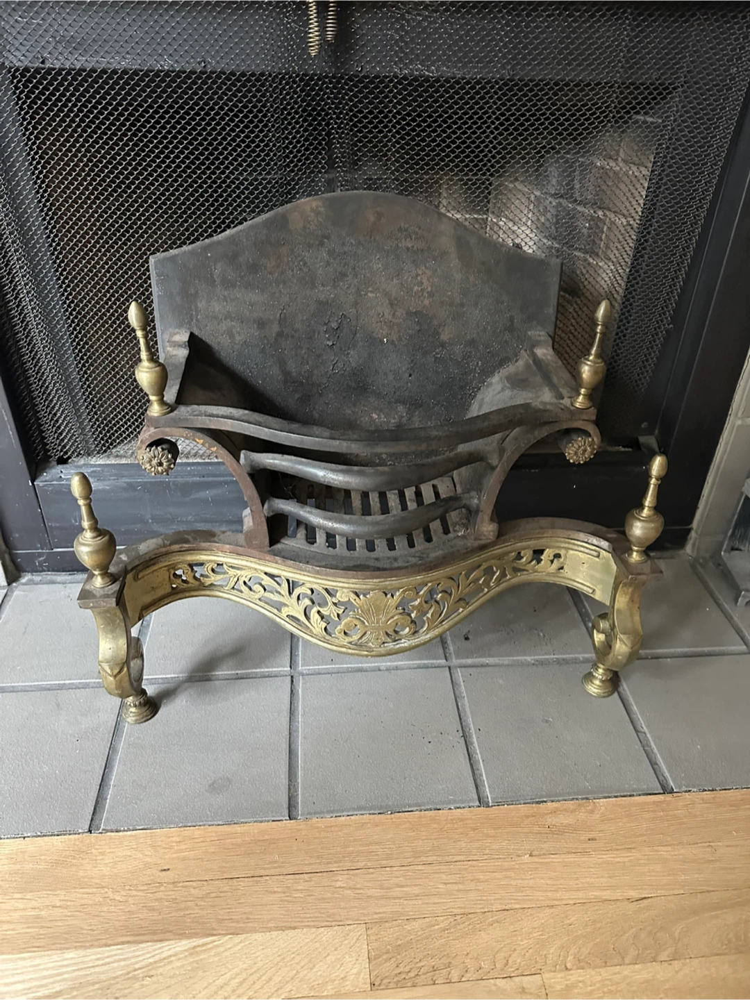 $90 Antique Bronze & Cast Iron Fireplace Grate/Basket