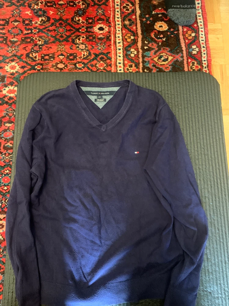 Tommy Hilfiger Navy Pima Cotton Cashmere V-Neck Sweater