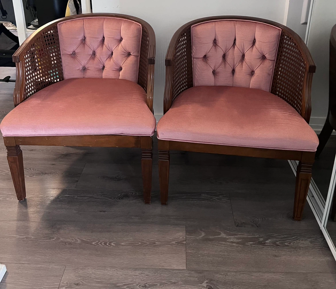 Elegant Blush Pink Cane Accent Chairs – Set of 2