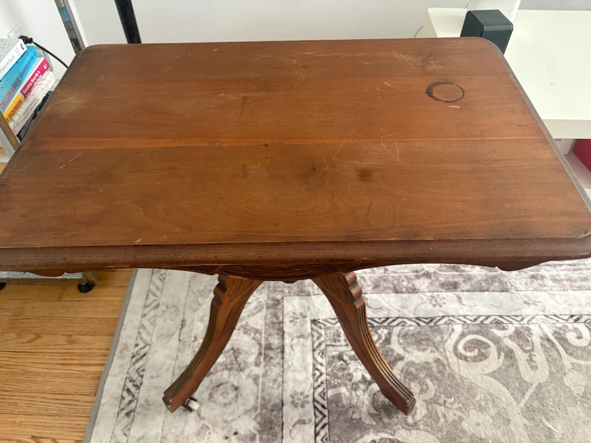 Antique Victorian Wood Parlor Accent Table on Wheels - photo 3