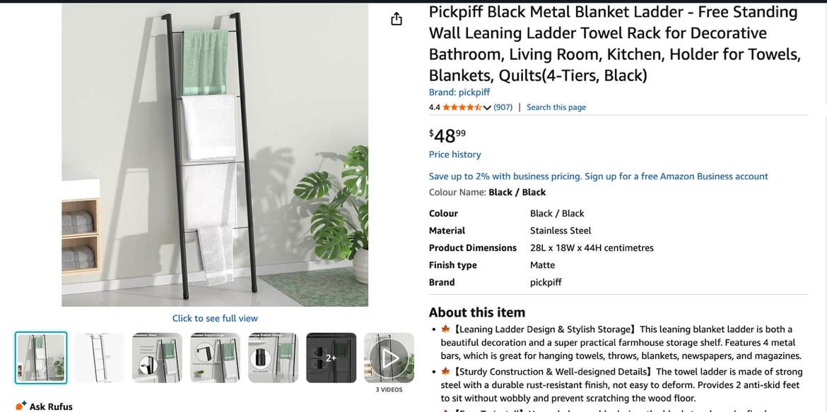Black Metal Towel Ladder - photo 3