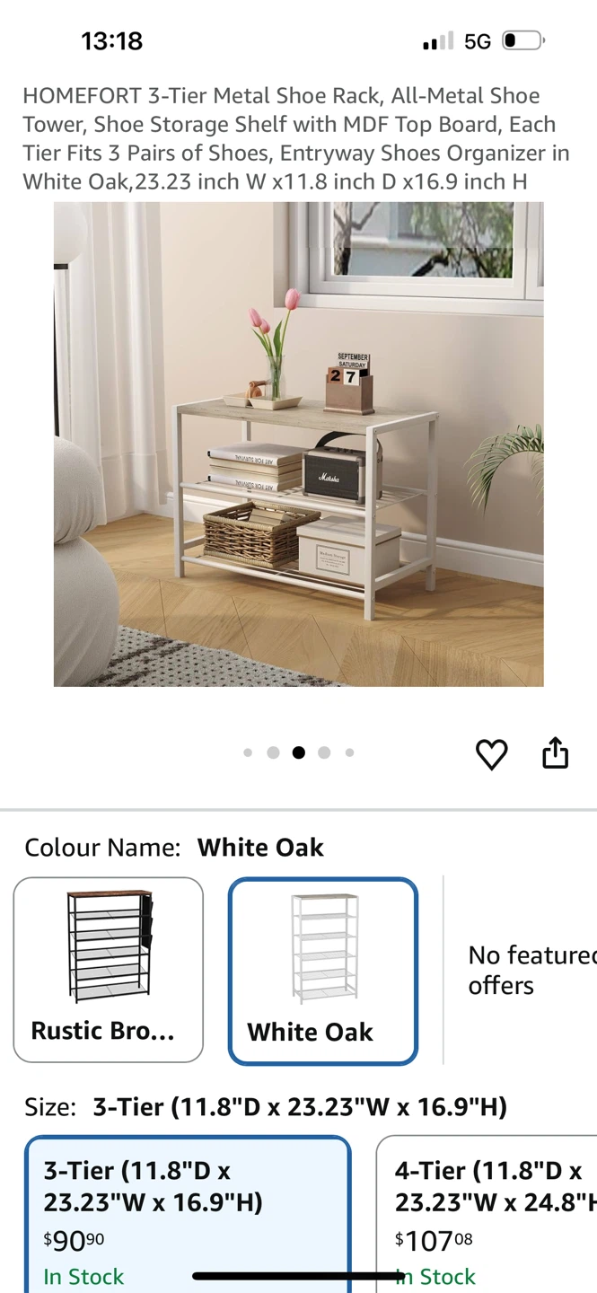 HOMEFORT 3-Tier Metal Shoe Rack - White Oak - photo 4