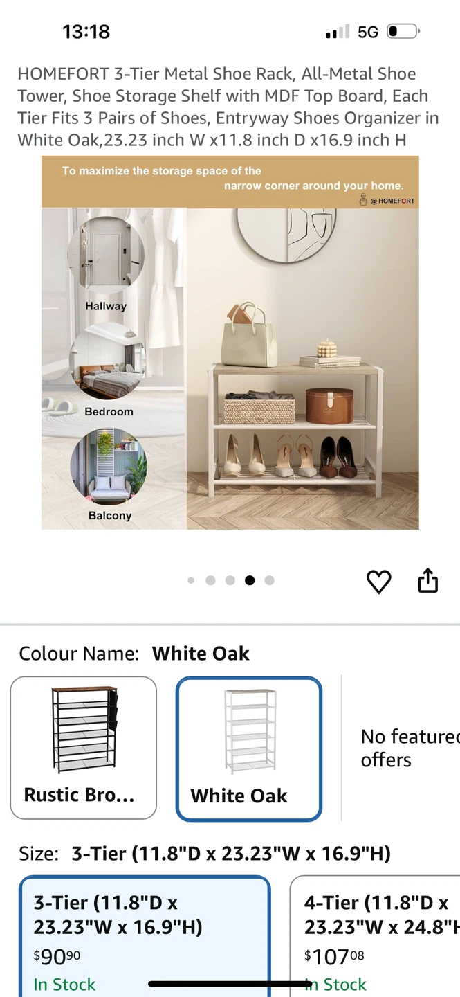 HOMEFORT 3-Tier Metal Shoe Rack - White Oak - photo 5