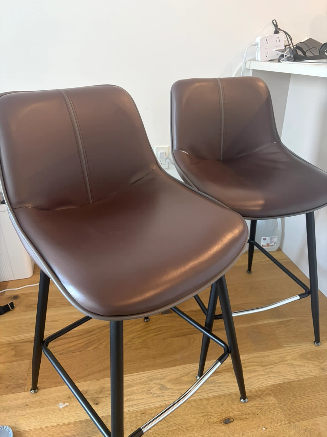 Brown Faux Leather Bar Stools (Set of 2)