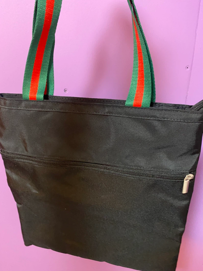 Black Tote Bag with Red and Green Stripes - photo 2