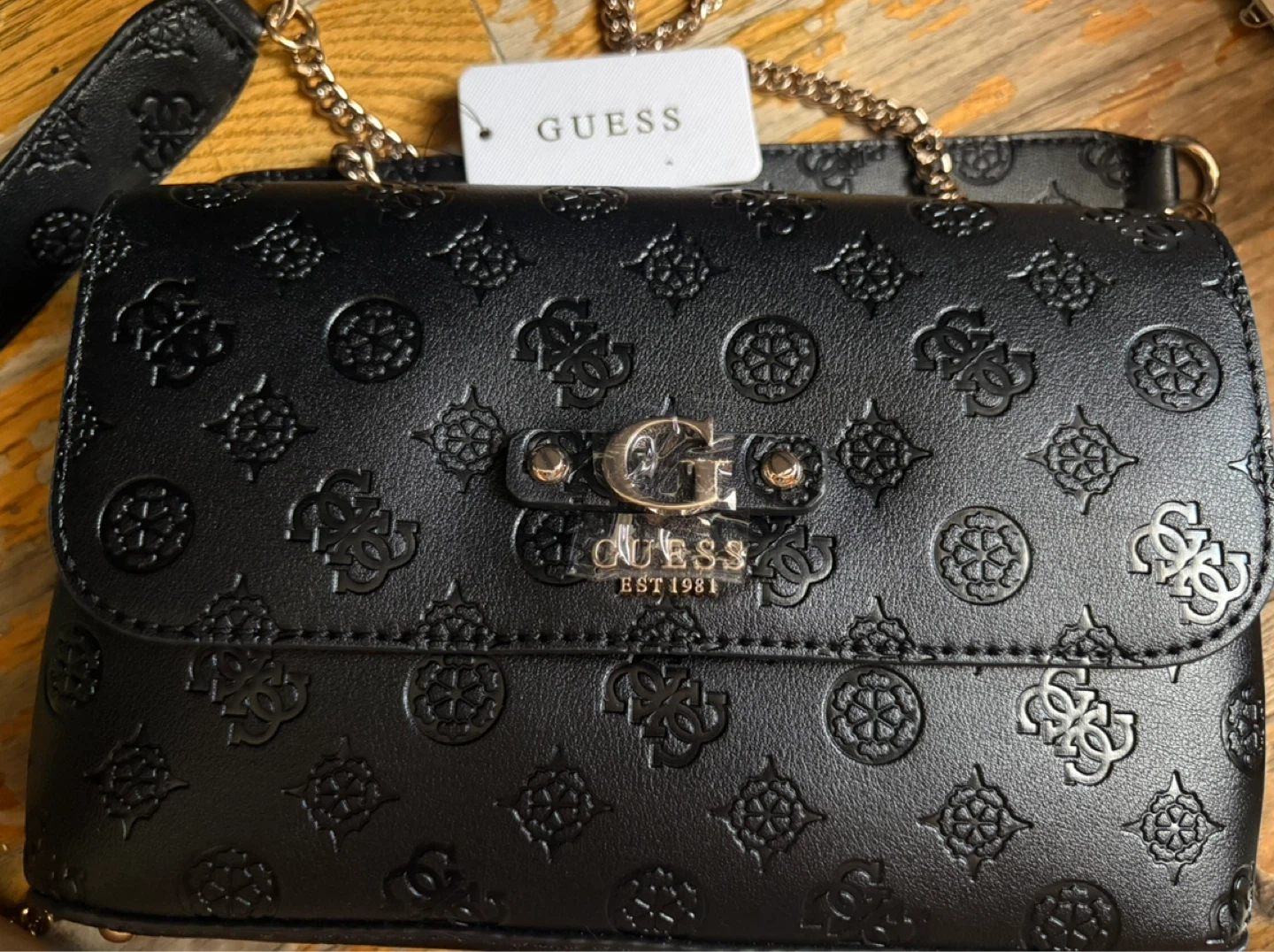 Black Guess Embossed Shoulder Bag