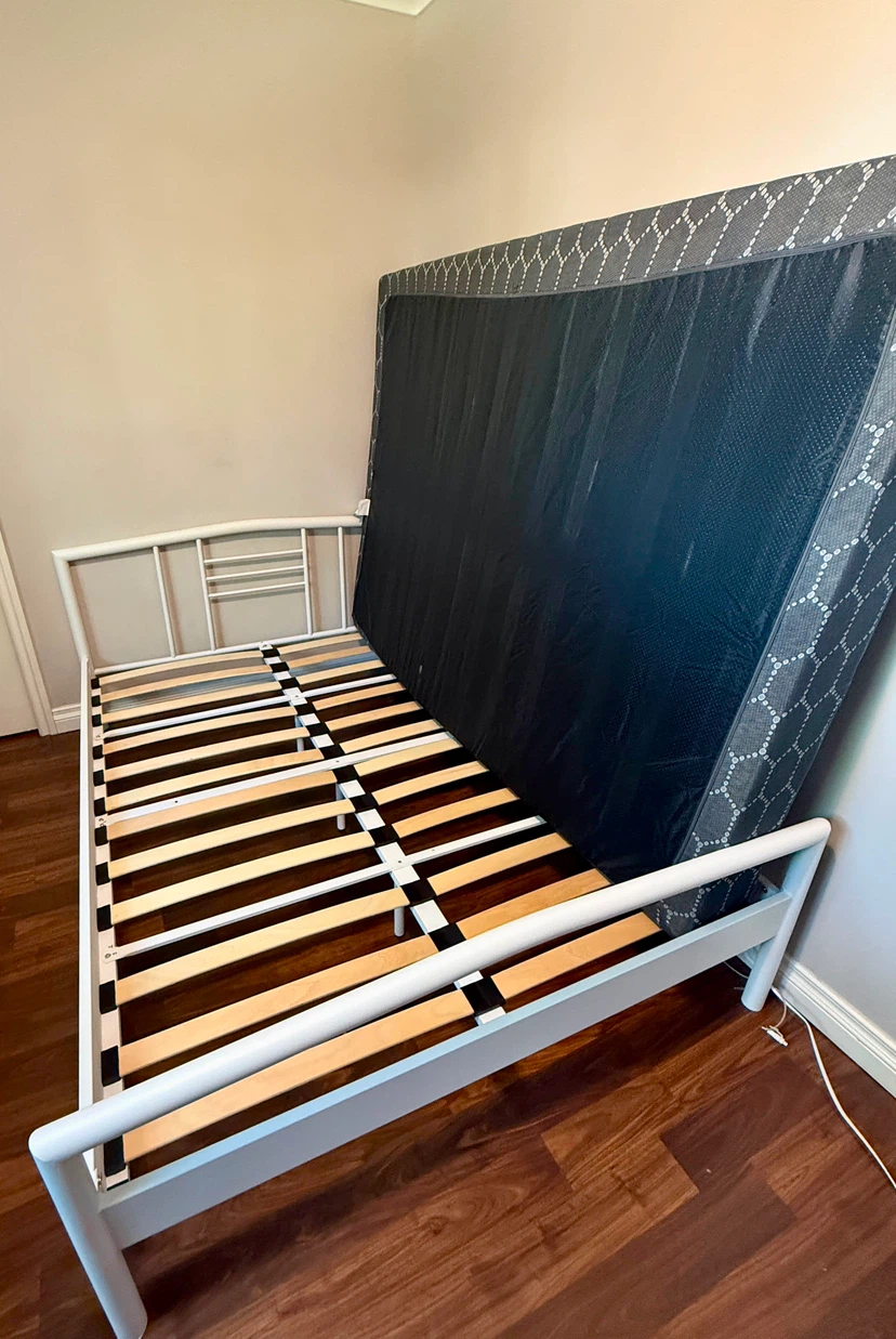 Moving Sale Ikea White Metal Bed Frame with Mattress - photo 3