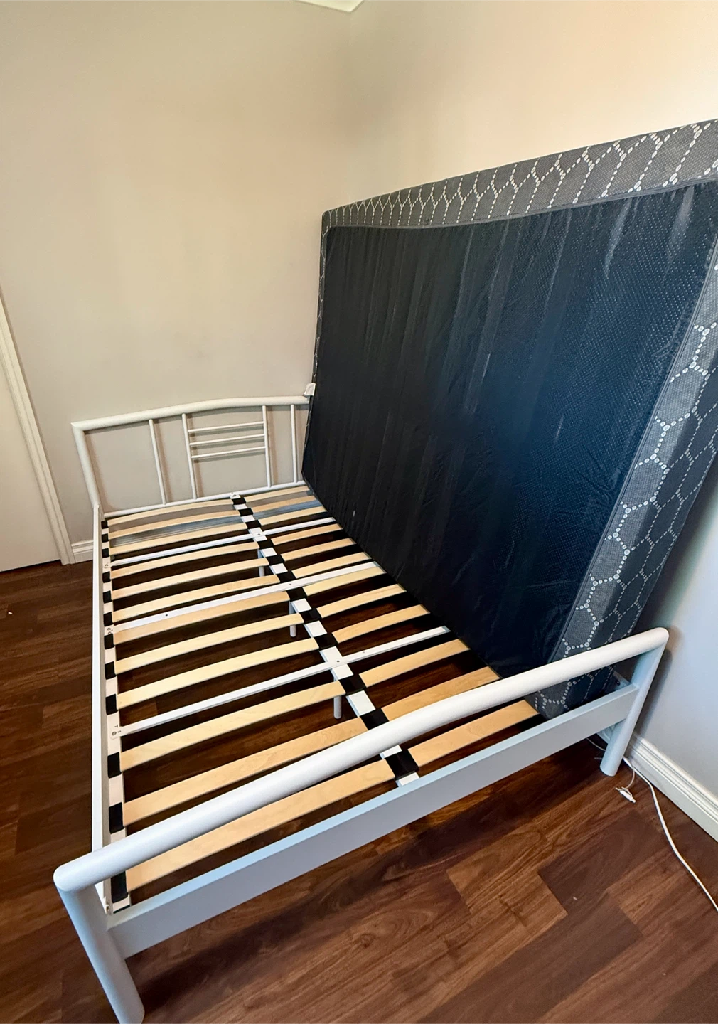 Moving Sale Ikea White Metal Bed Frame with Mattress - photo 3