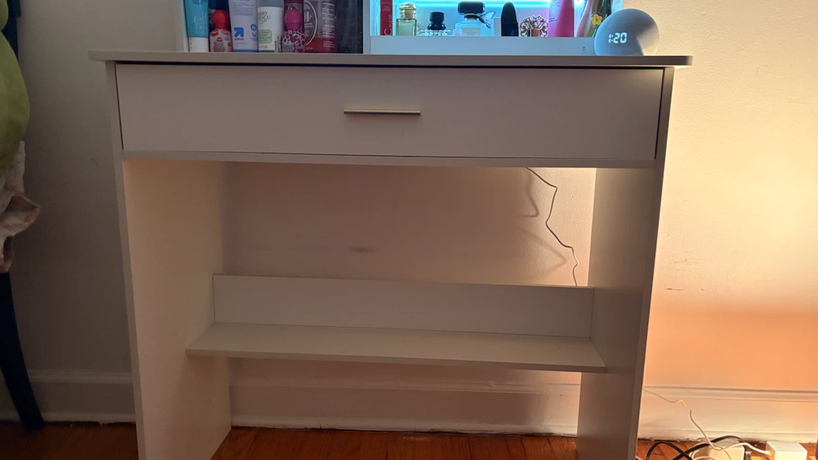 White Vanity Desk with LED Mirror and Drawer - photo 5
