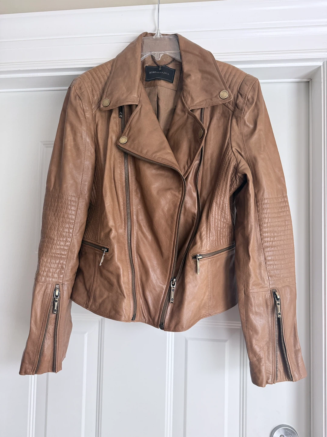BCBGMAXAZRIA Brown Leather Moto Jacket
