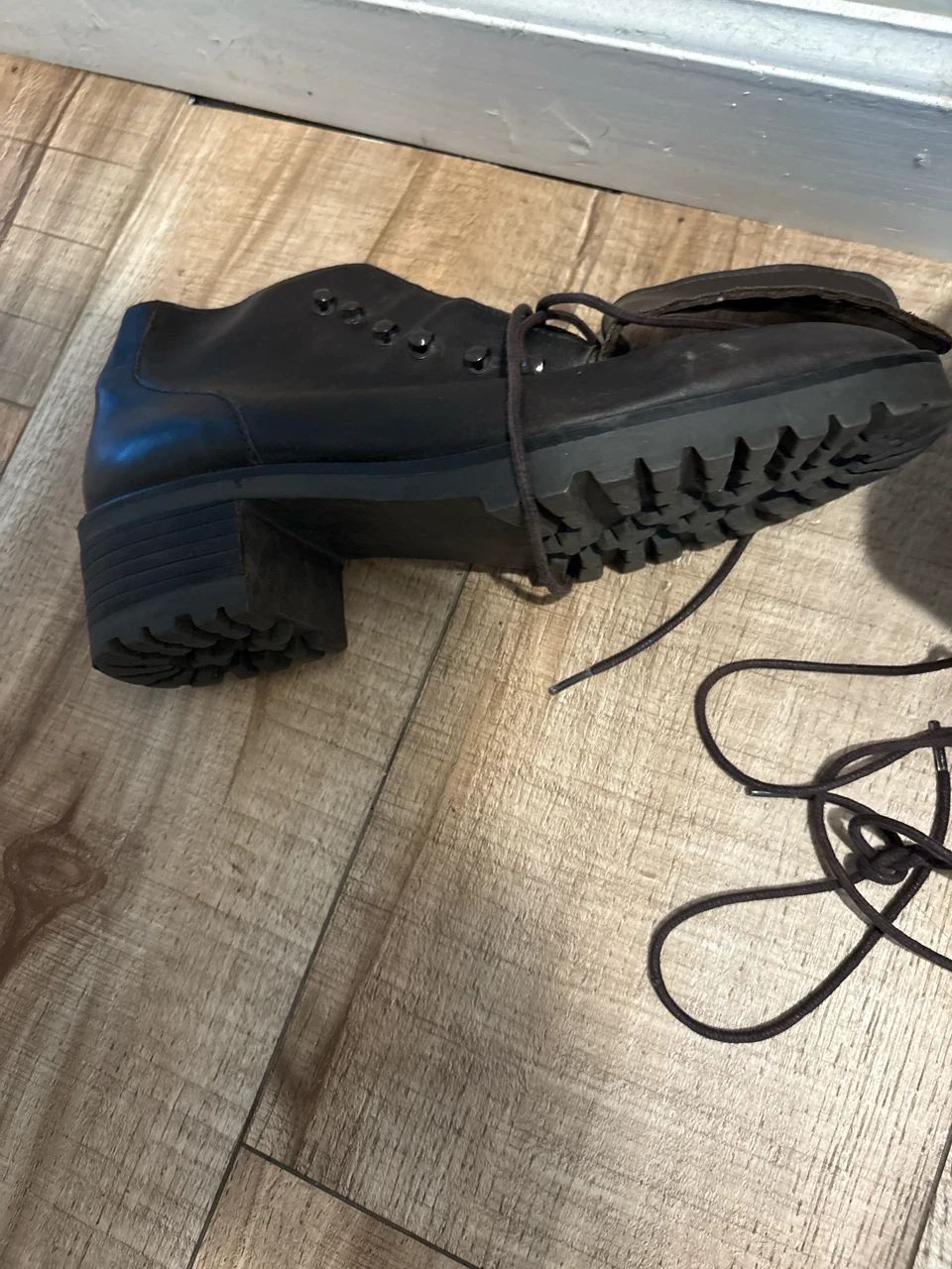 Brown Leather Lace-Up Button Boots - photo 2