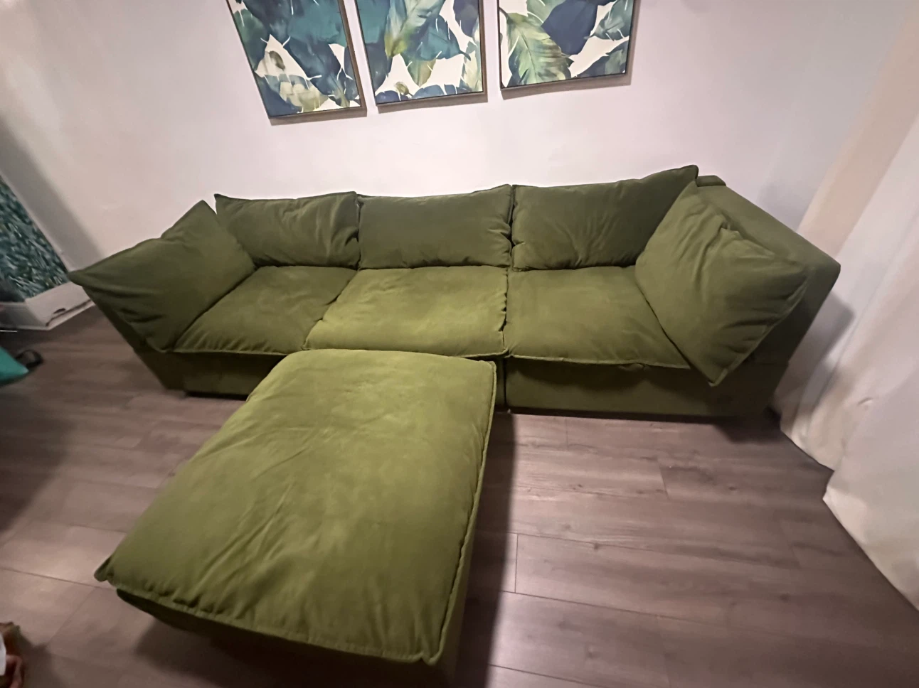 Green Sectional Sofa with Ottoman - photo 2