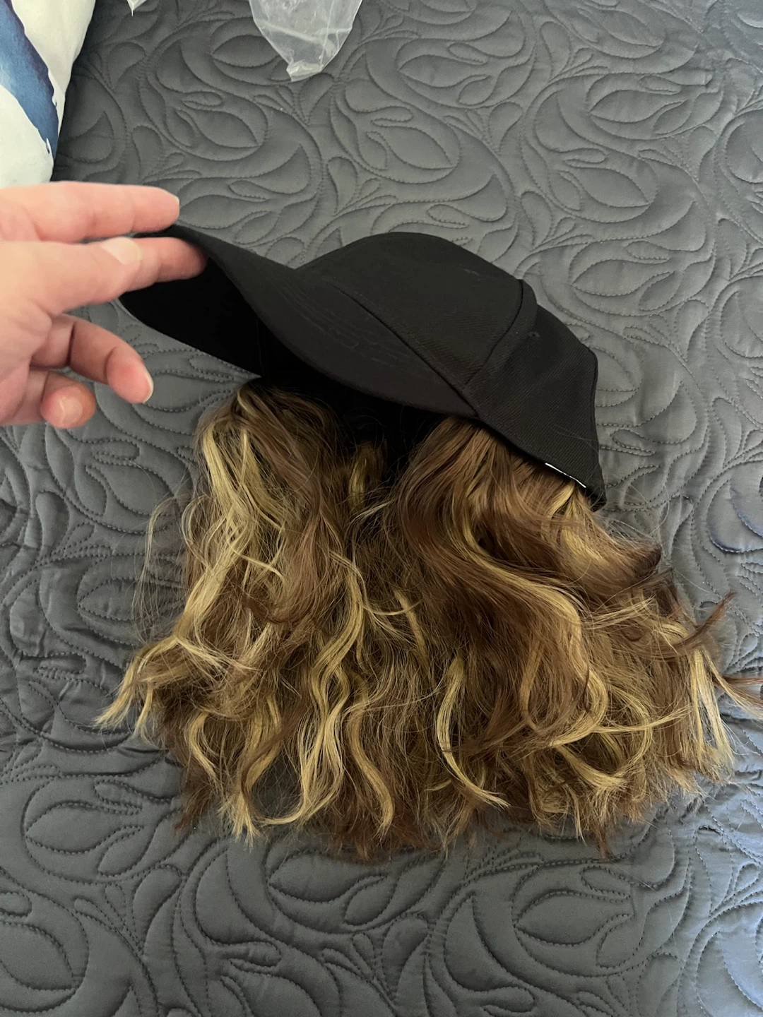 Black Baseball Cap with Attached Wavy Hair - photo 2