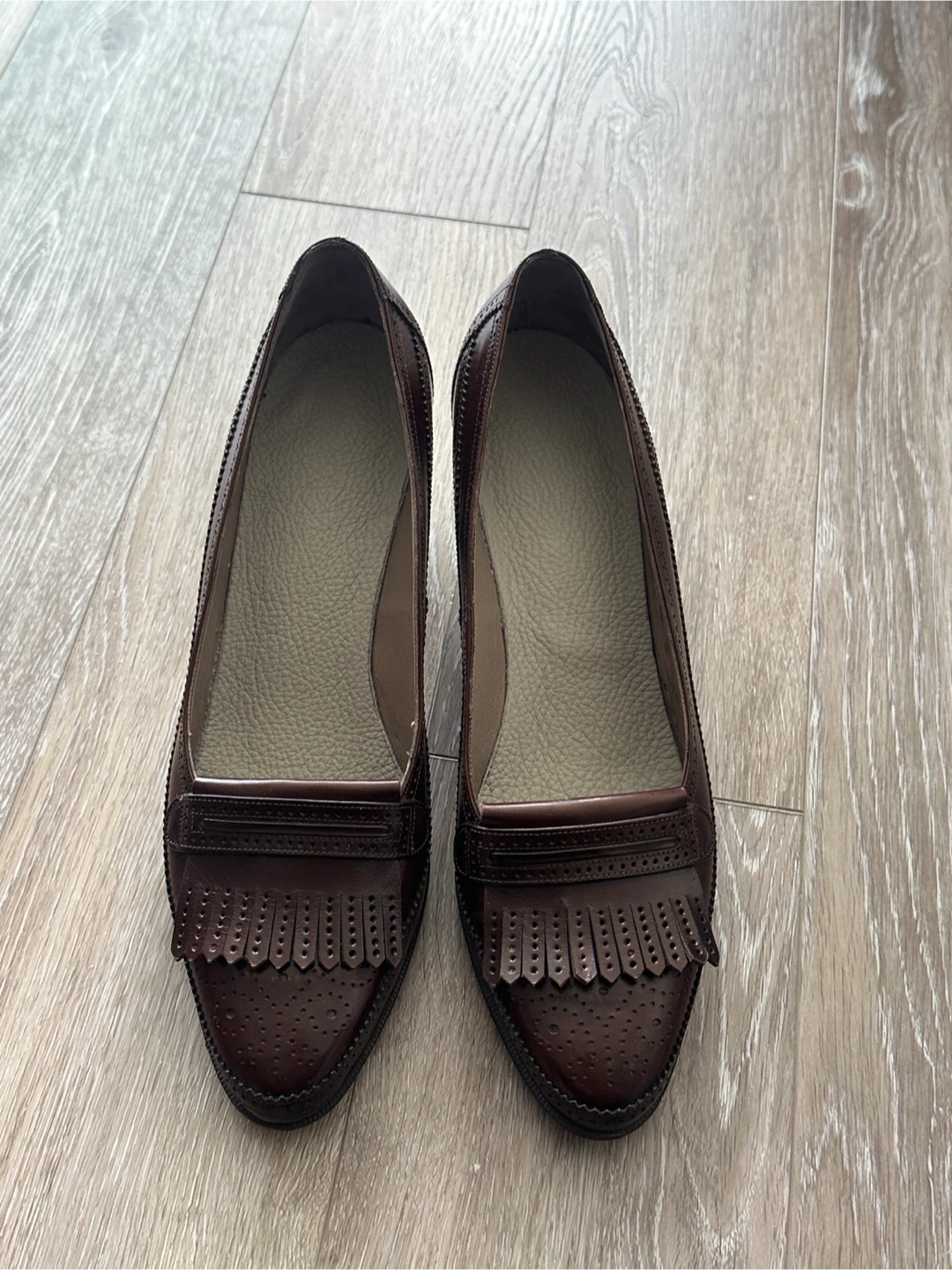Brown Leather Tassel Loafer Heels