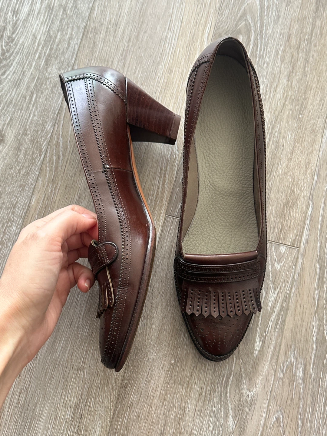 Brown Leather Tassel Loafer Heels - photo 2