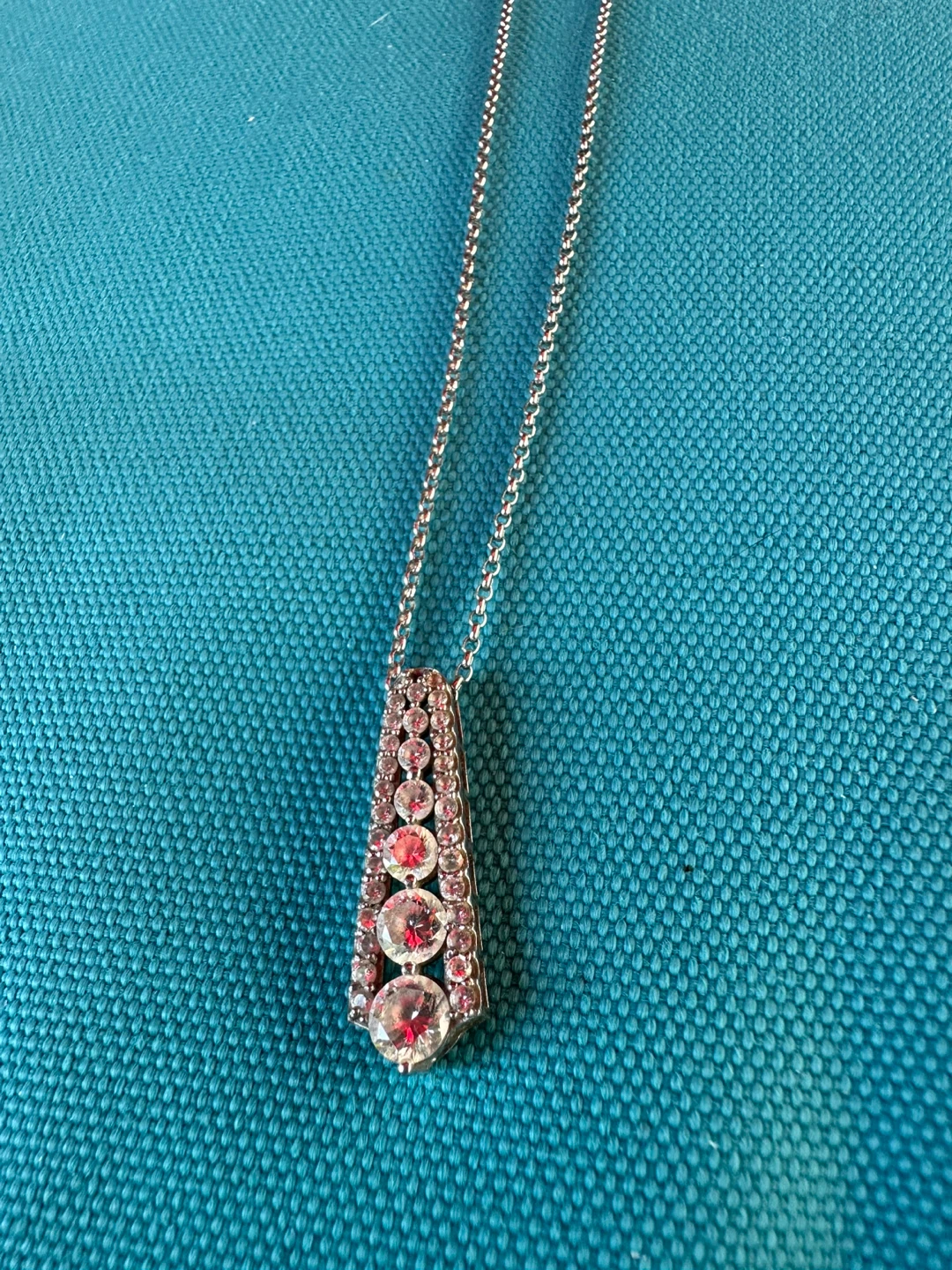 925Silver Pendant Necklace with Clear and Pink Stones - photo 5