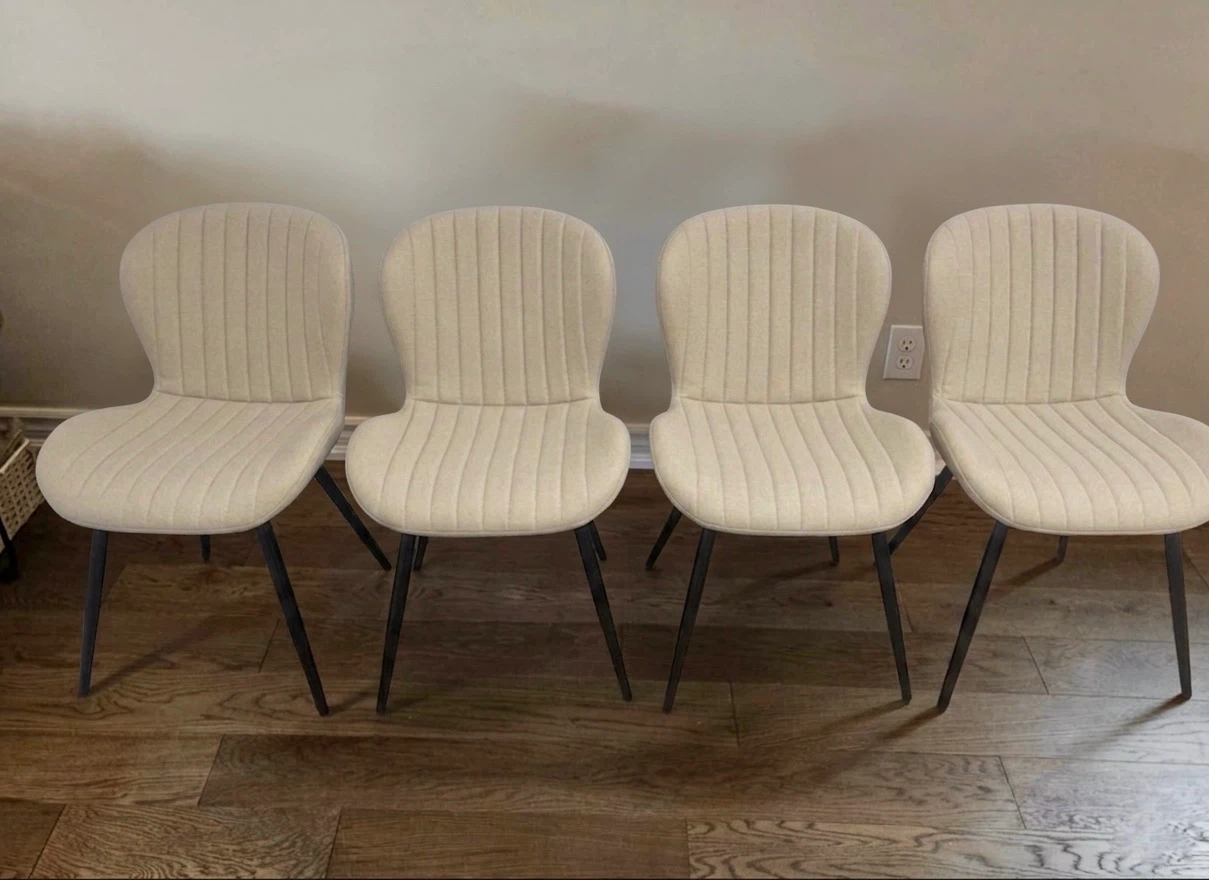 (NEW) Cream Upholstered Dining Chairs - Set of 4