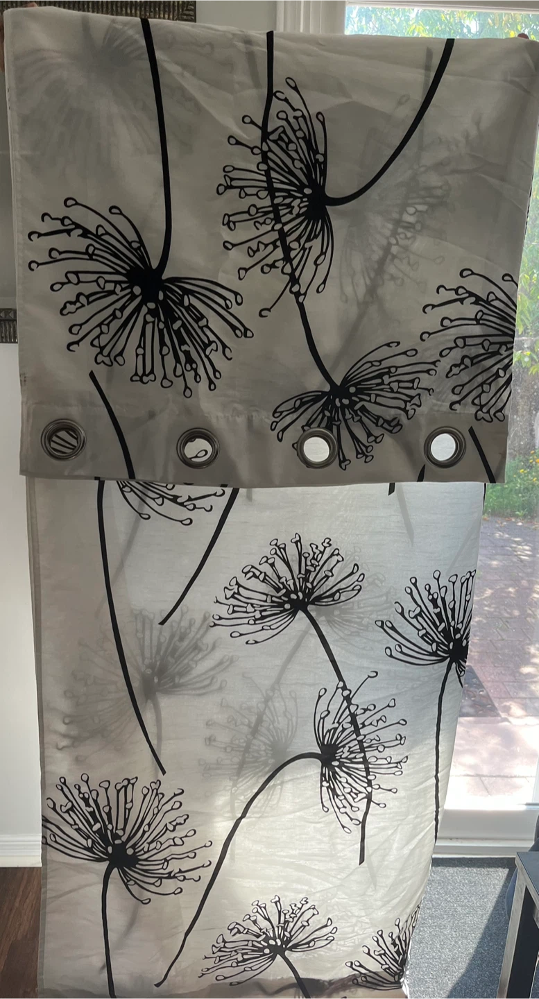 Pair of Black and White Dandelion Print Curtains