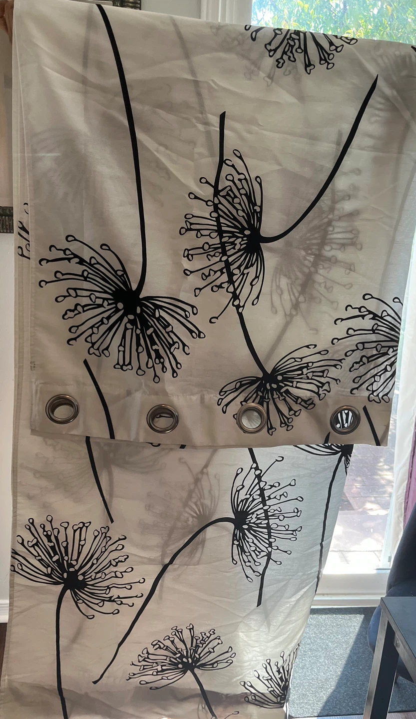 Pair of Black and White Dandelion Print Curtains - photo 2