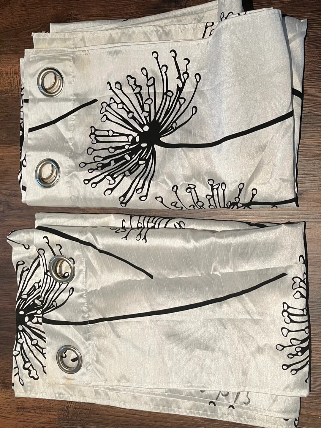Pair of Black and White Dandelion Print Curtains - photo 3