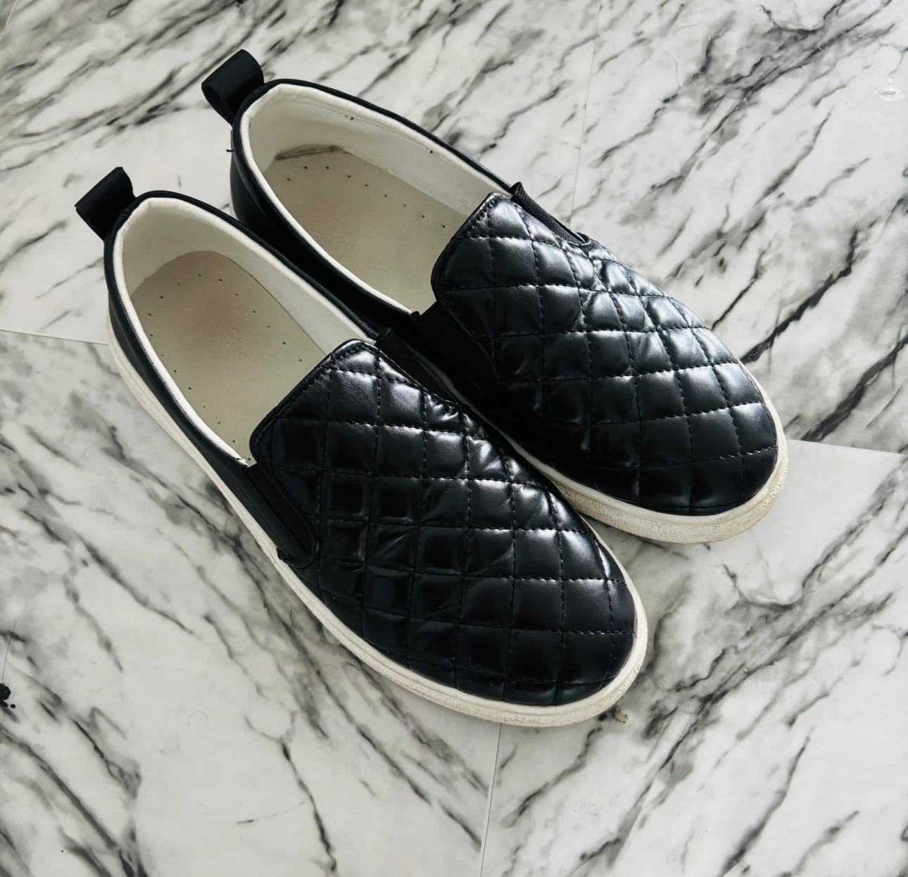 Black Quilted Slip-On Shoes