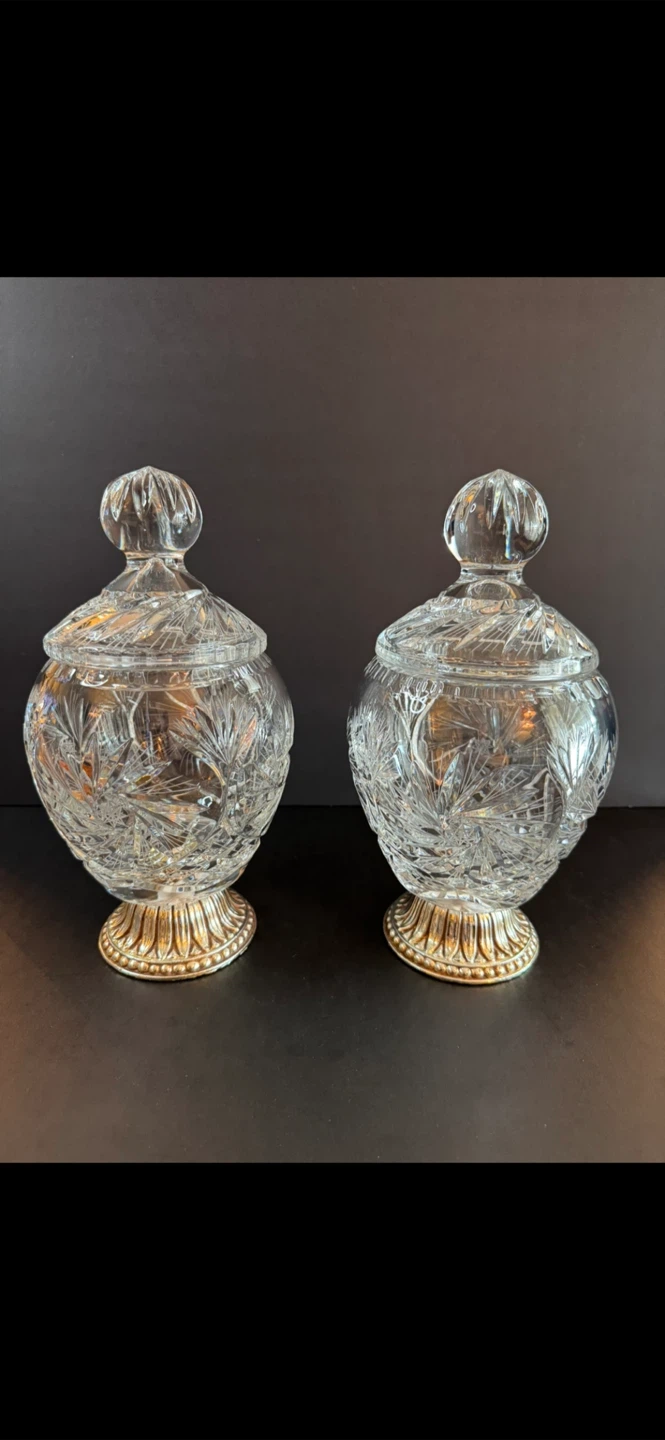 Set of 2 Vintage Crystal Candy Dishes with Lids