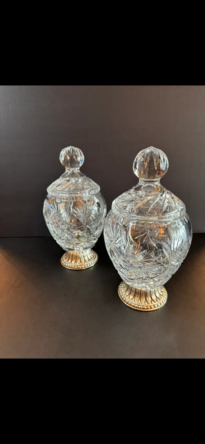 Set of 2 Vintage Crystal Candy Dishes with Lids - photo 2