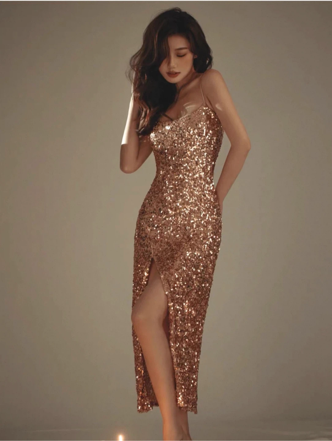 Rose Gold Sequin Slip Dress — Party Perfect - photo 3