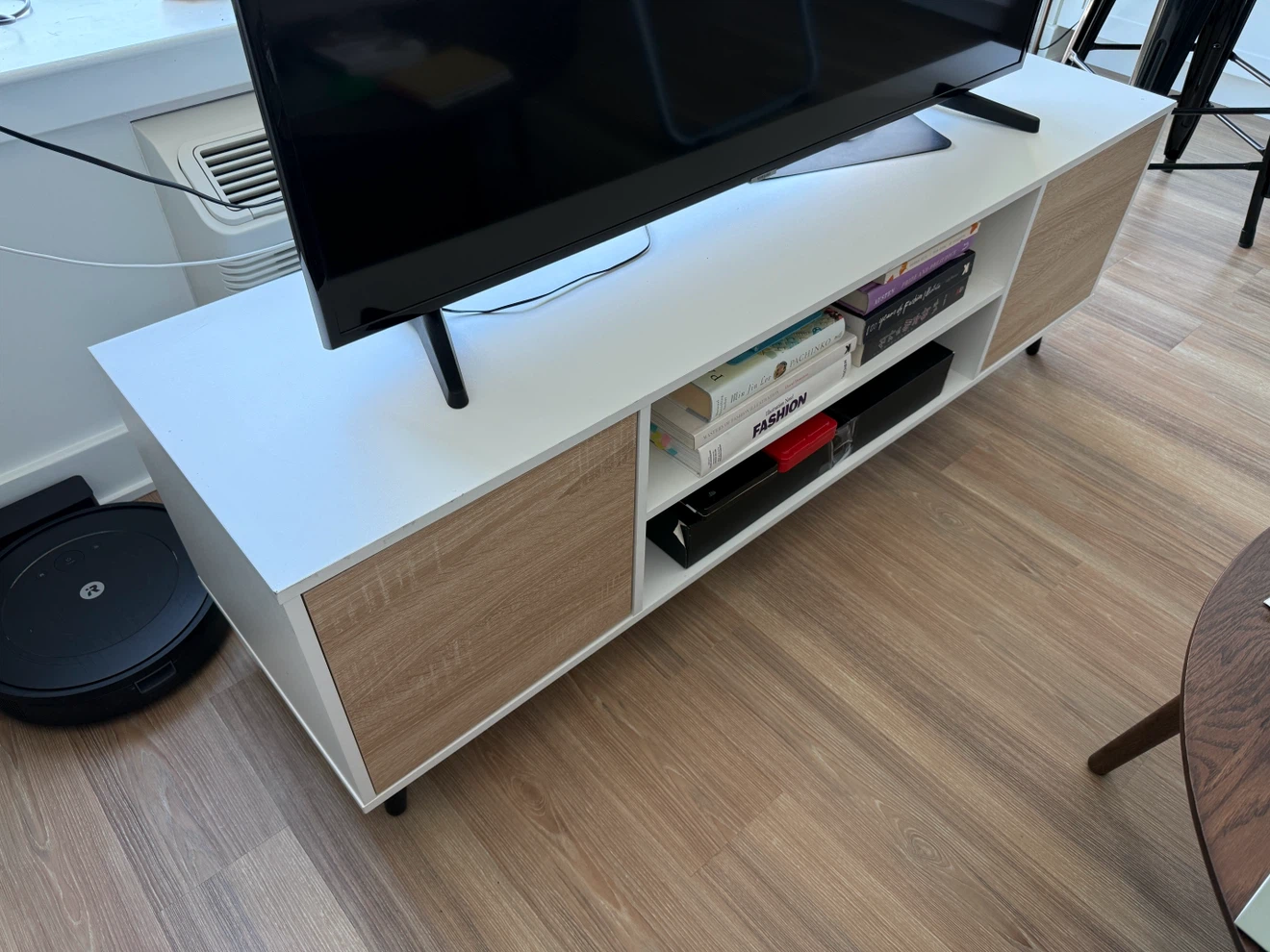 White and Wood Media Console TV Stand
