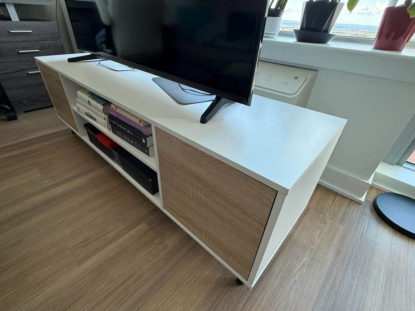 White and Wood Media Console TV Stand - photo 2