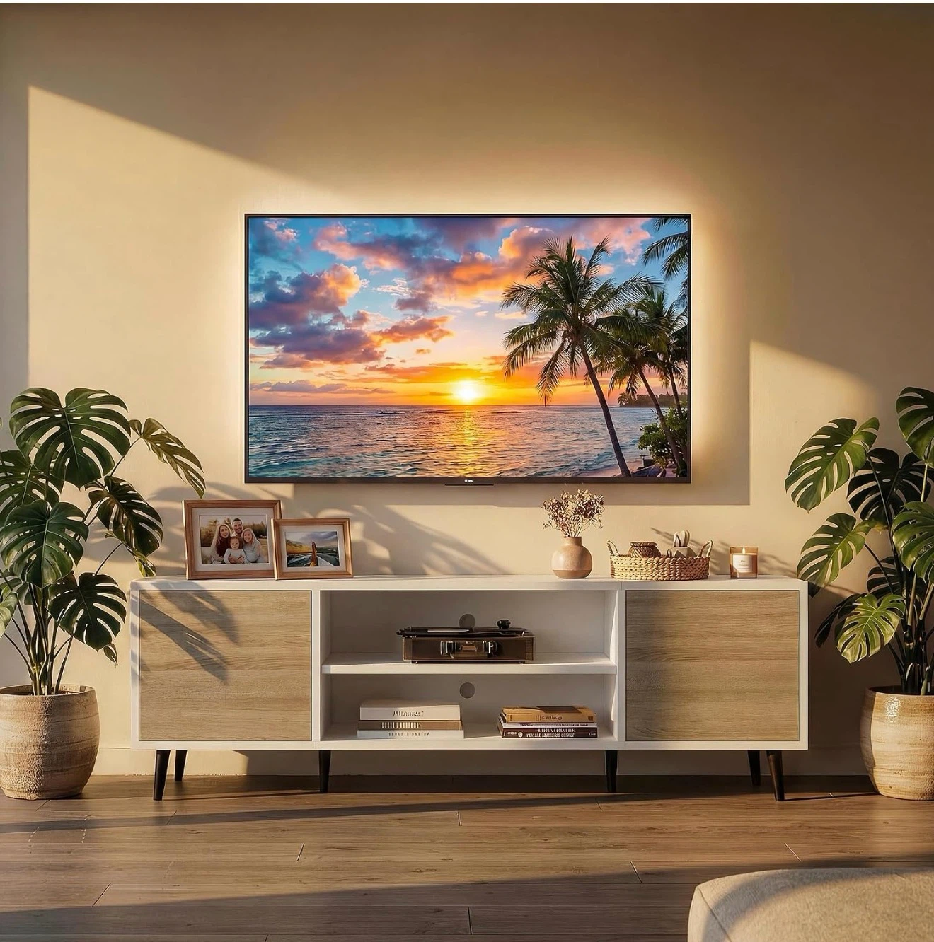 White and Wood Media Console TV Stand - photo 4