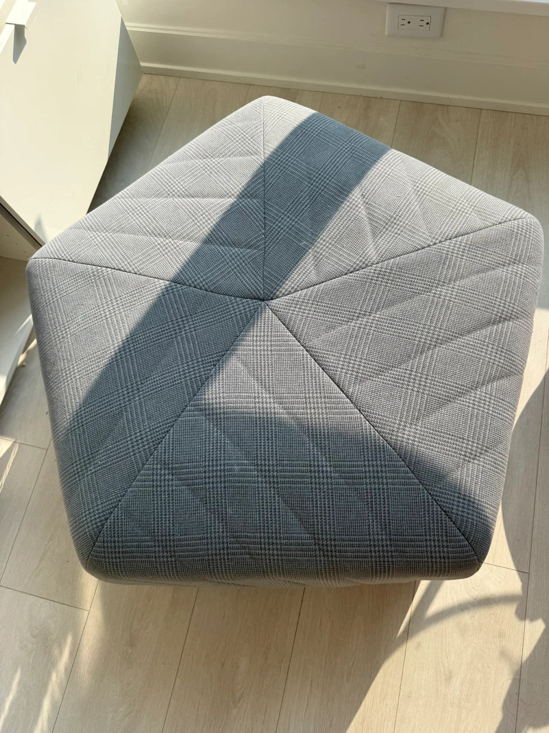 Grey Plaid Ottoman