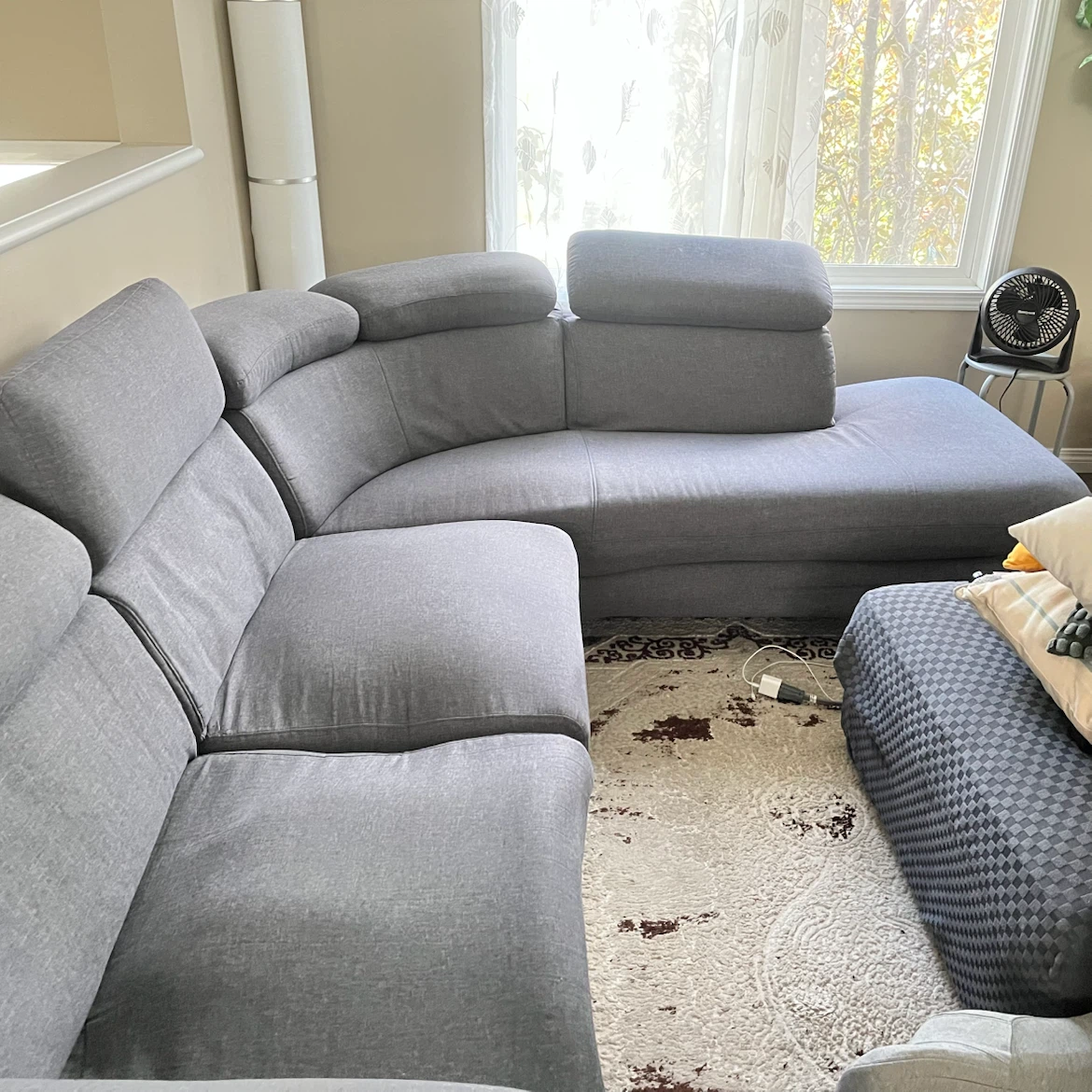 Grey Sectional Sofa with Adjustable Headrests