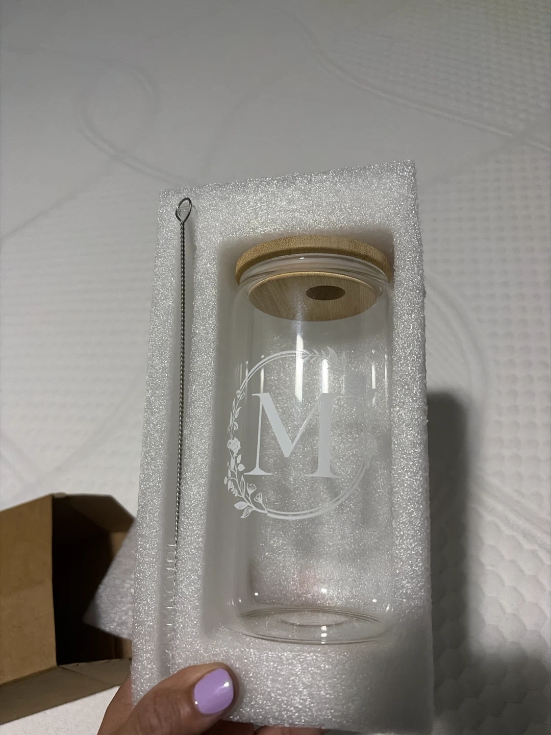 Glass Tumbler with Lid and Straw Brush